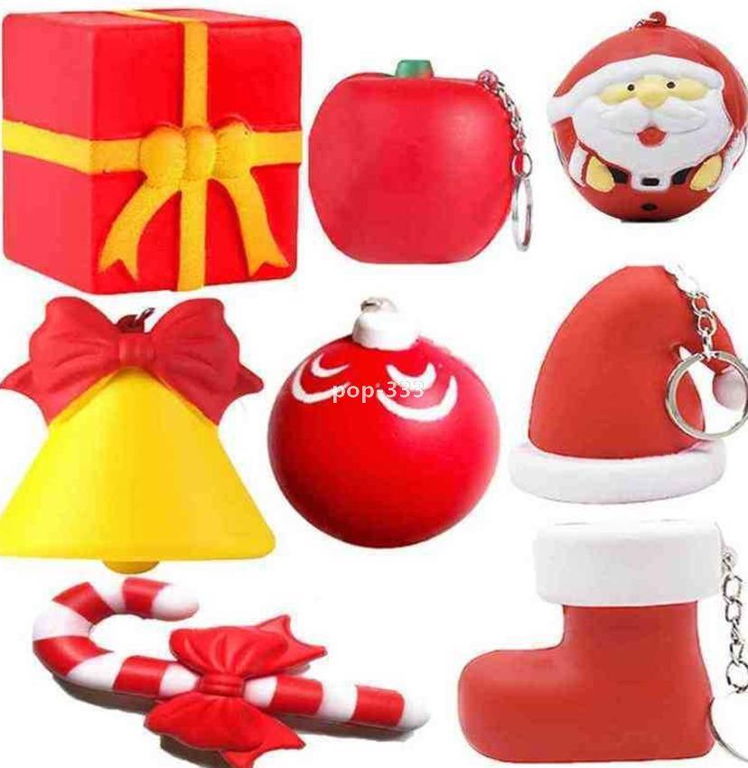 Christmas Keychain Slow Rebound Squishy Toys Sensory Finger Squeeze Snowman Hat Shape Toy Squishies Stress Reliever Key Chain Decompression
