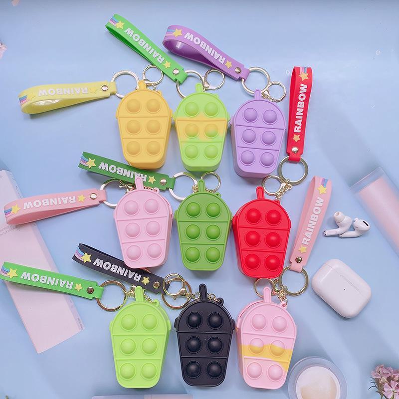 Fidget Toys Sensory Fashion Milk tea cup coin purse kid Push Bubble Rainbow Anti Stress Educational Children And Adults Decompression Toy Surprise who