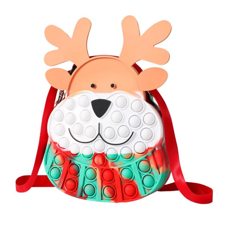 Fidget Toys Christmas Elk Messenger Bag Silicone Push Bubble Sensory Reliever Stress for Keychain Adult Children Autism Antistress Toy