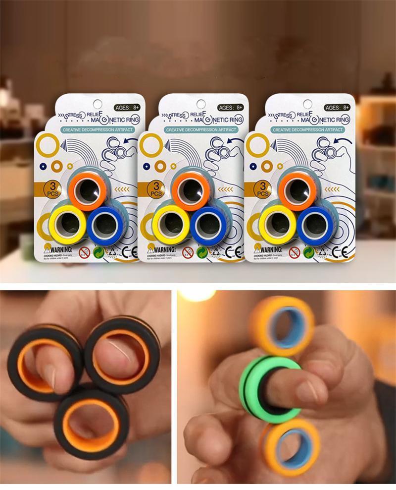 2021Decompression Anti-Stress Finger Magnetic Rings For Autism ADHD Anxiety Relief Focus Kids Decompression Fingertip Toys Magic Ring Props