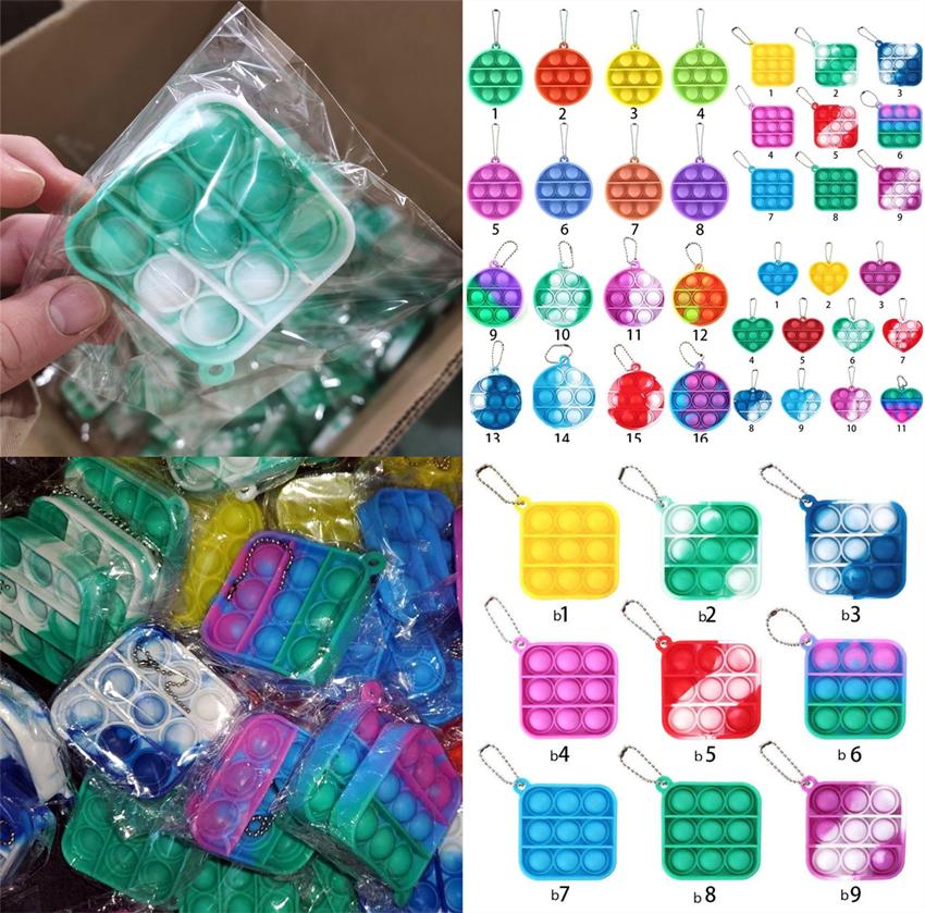 Fidget Toy Keychain Push Bubble Poppers Squeeze Finger Toys Rainbow Tie Dye Grab Snap Hand Hands Strength Grip Anti Stress Board H38NTD8
