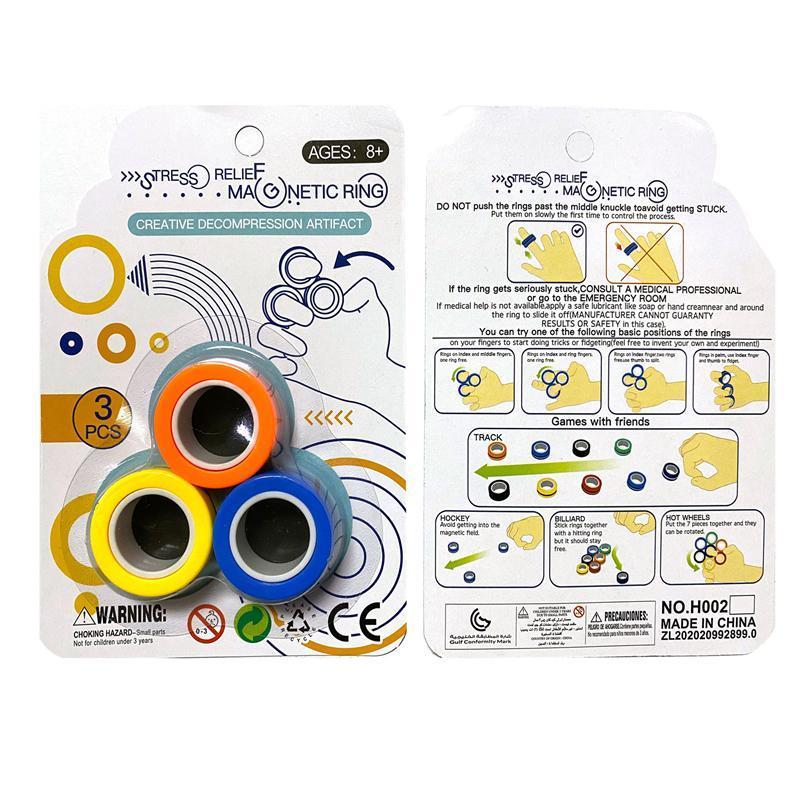 Decompression Finger Toy Anti-Stress Magnetic Rings For Autism ADHD Anxiety Relief Focus Kids Decompressions Fingertip Toys Magic Ring Props