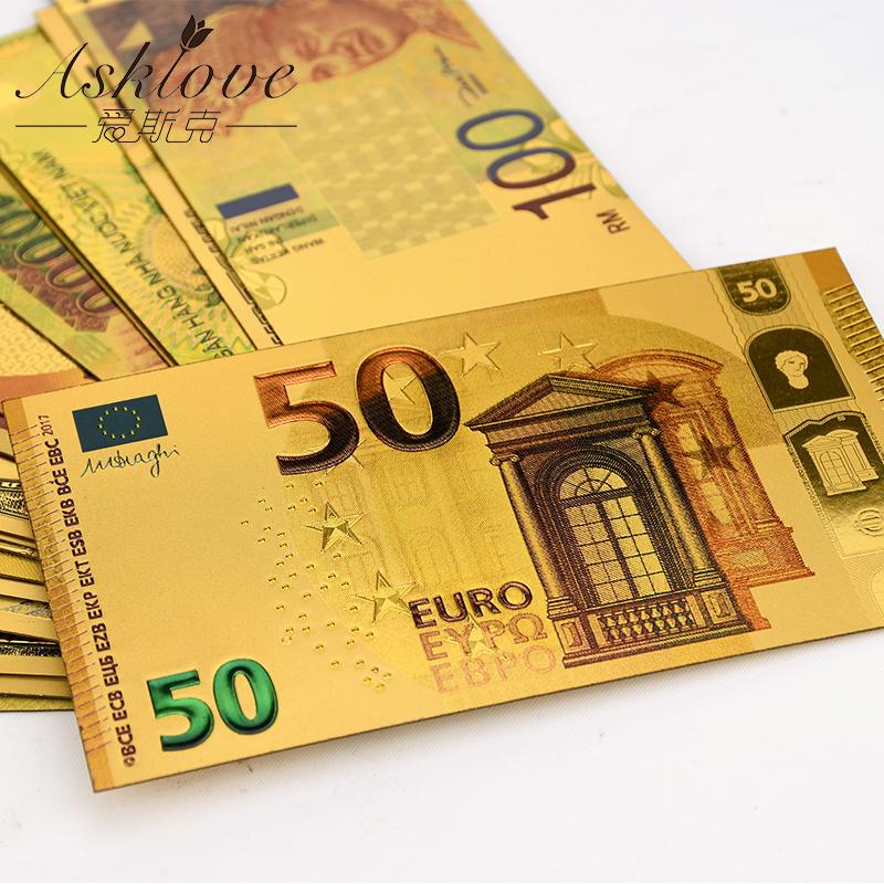Decompression Toy 10pcs EUR Gold Banknotes Foil Money 24K Fake Paper for Collection Souvenir 5 10 20 50 Euro Banknote Sets Sample