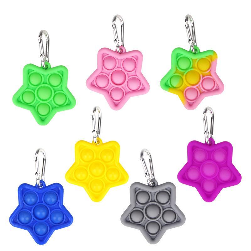 Decompression Toy Silicone Push Fidet Toys Key Chain Kids Adults Simple Dimple Finger Bubble Colorful Keys Ring Pendant