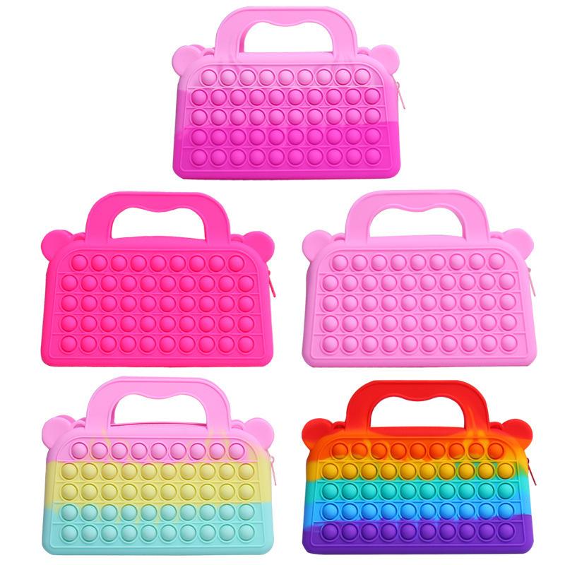 Fidget Toys Sensory Fashion School student satchel Push Bubble Rainbow Tie dye Anti Stress Educational Children Adults Decompression Toy Surprise whol