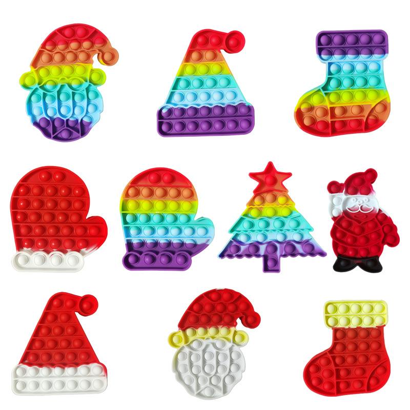 Fidget Toys Sensory Christmas Series Rainbow Push Bubble Anti Stress Educational Children And Adults Decompression Toy Gift Surprise wholesale In Stoc